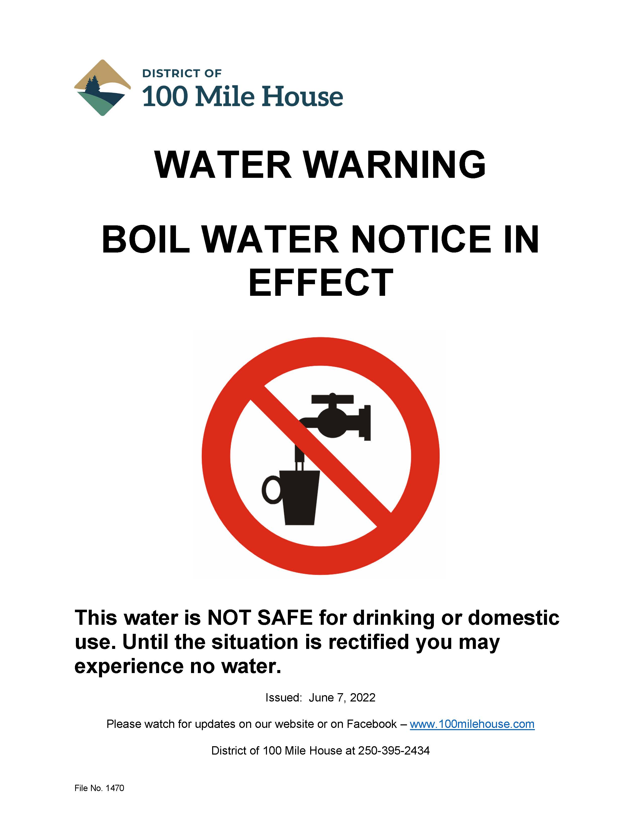 Boil water Advisory District of 100 Mile House